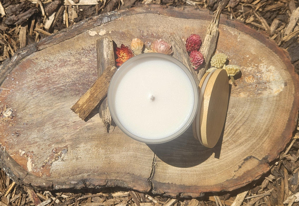 Oriental Musk Scented Soy Wax Candle, Frosted Glass Jar, Bamboo Lid