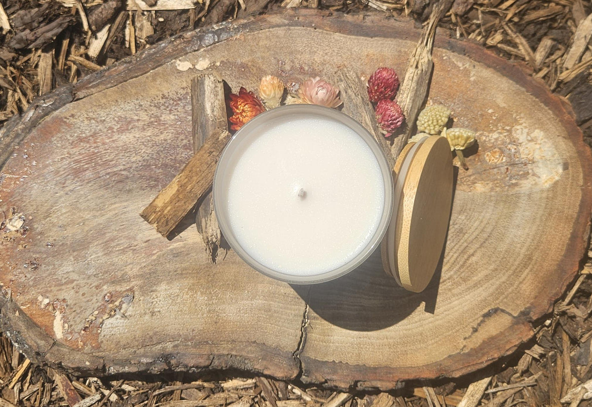 Oriental Musk Scented Soy Wax Candle, Frosted Glass Jar, Bamboo Lid