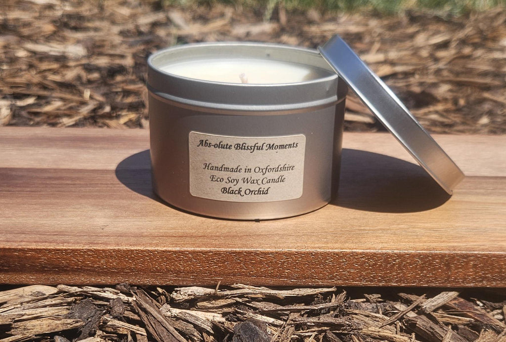 Black Orchid Scented Soy Wax Candle in Large Tin