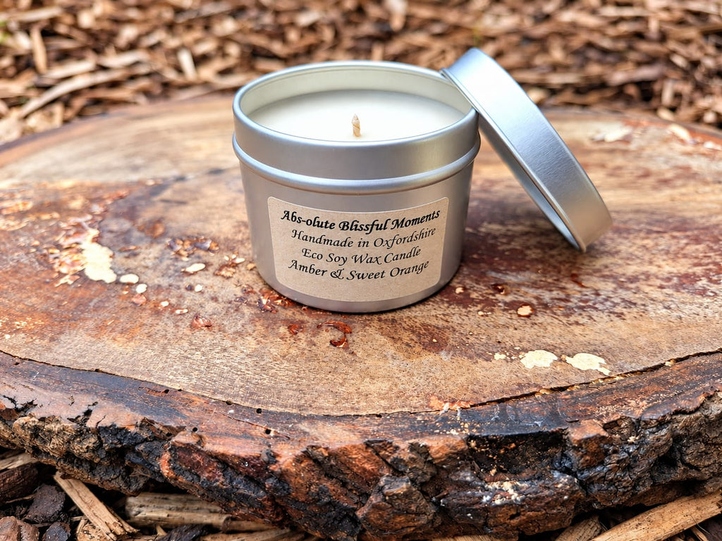 Sweet Orange & Amber Scented Soy Wax Candle in Tin