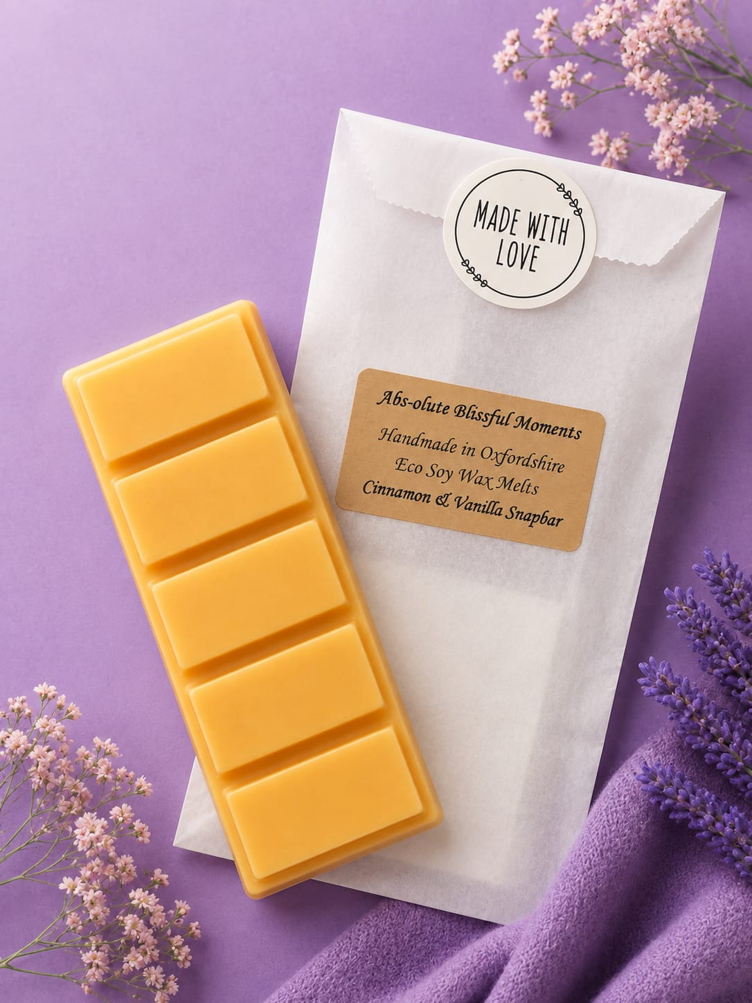 Cinnamon and Vanilla Scented Soy Wax Melt Snapbar
