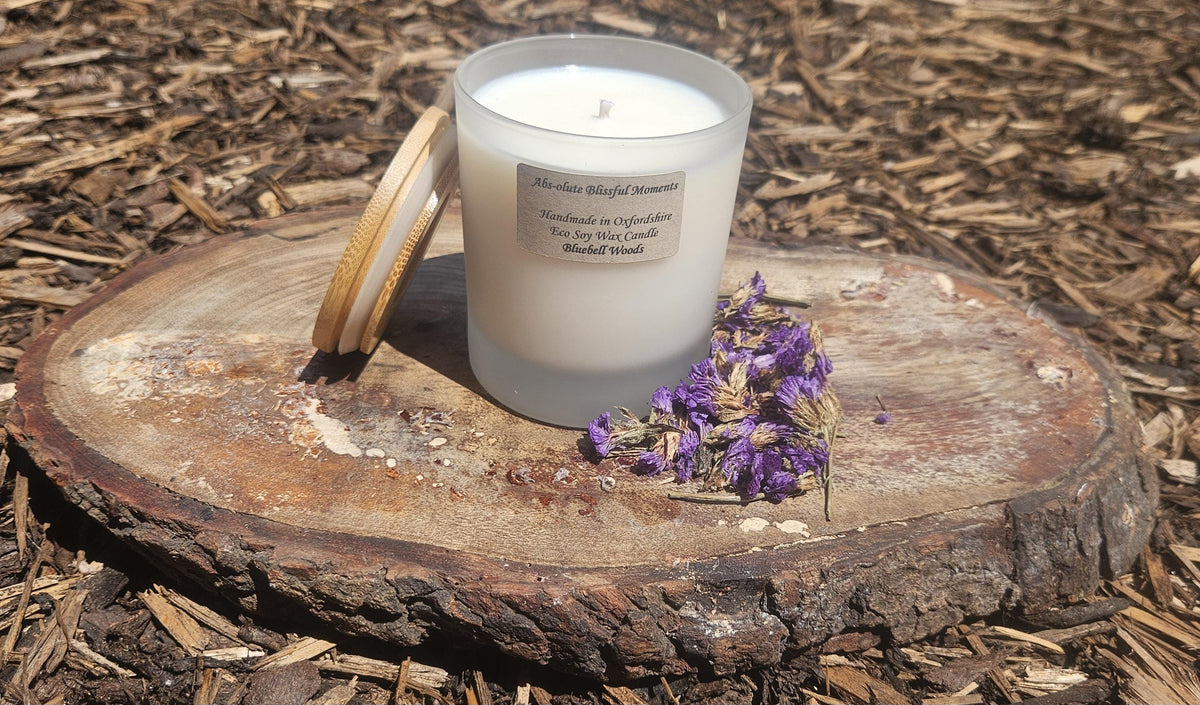 Bluebell Woods Soy Wax Candle, Frosted Jar, Bamboo Lid